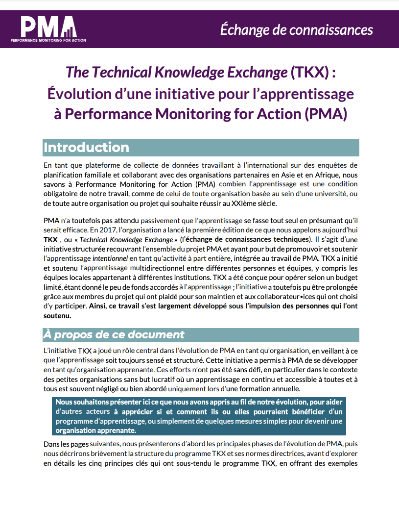 Informe sobre el Intercambio de Conocimientos Técnicos (TKX) de la PMA (francés)