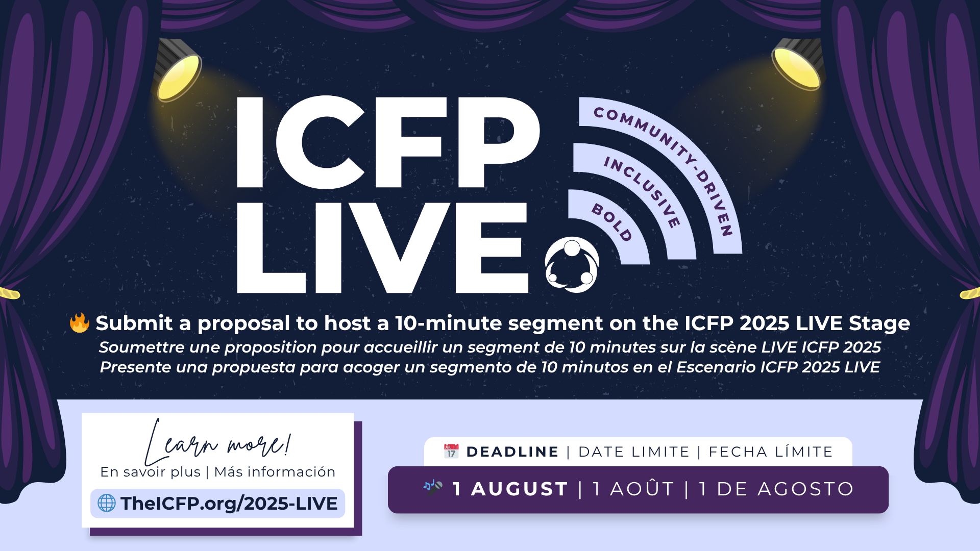 Presente ahora su candidatura para hablar en el escenario ICFP LIVE de la ICFP 2025.