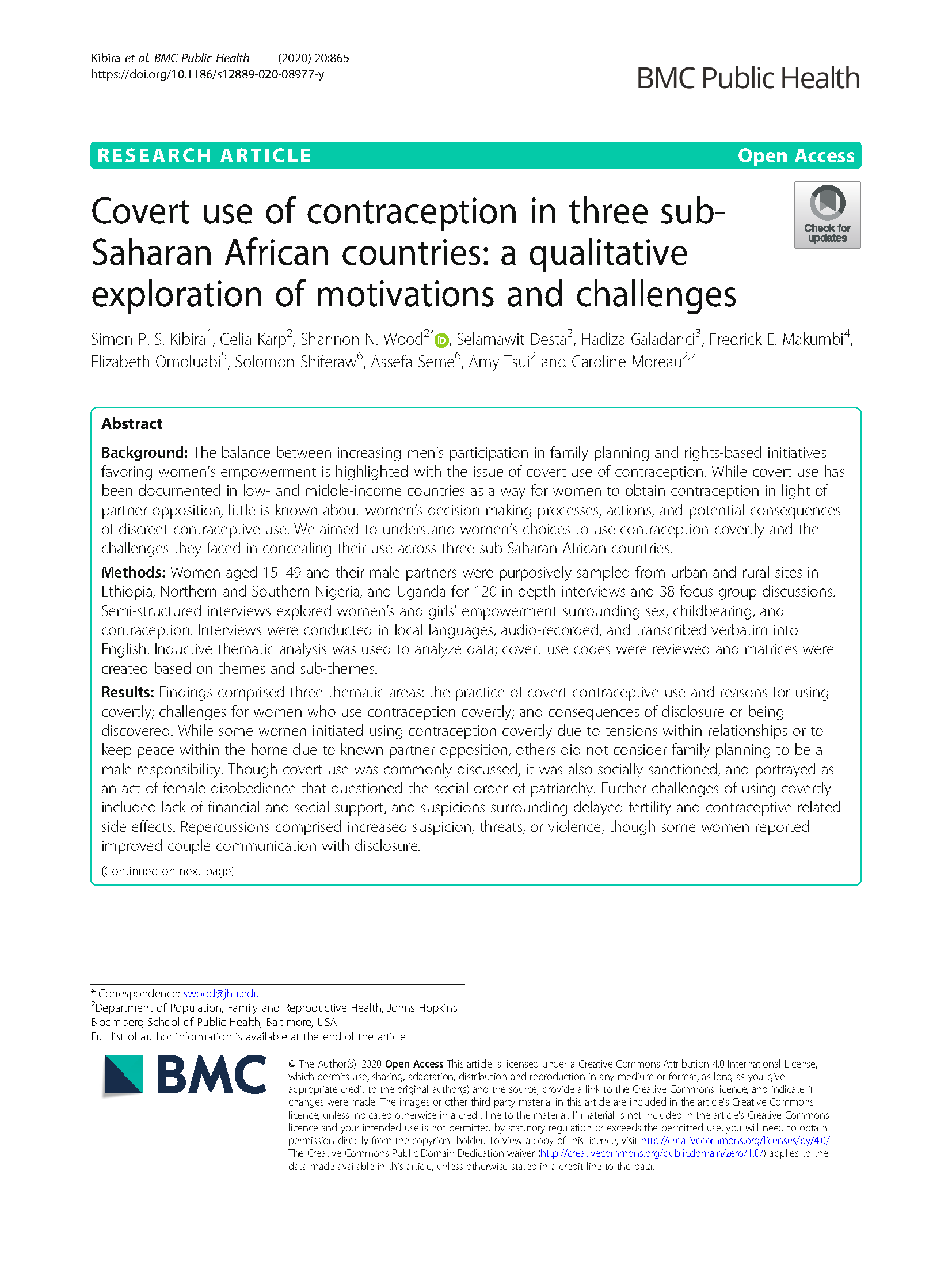 L'utilisation cachée de la contraception dans trois pays d'Afrique subsaharienne : une exploration qualitative des motivations et des défis
